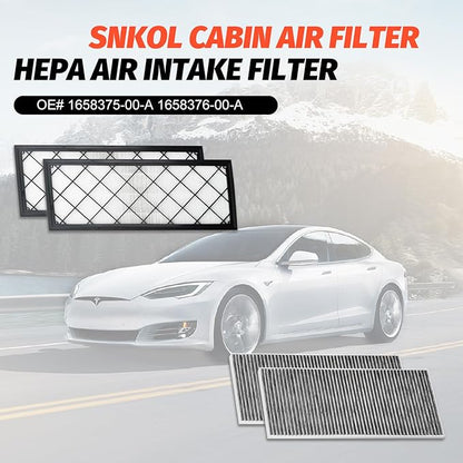 Cabin Air Filter HEPA Air Intake Filter For Tesla Model Y (2020-2025),Air Filter with Activated Carbon Replacement,OE# 1658375-00-A 1658376-00-A (Set of 4)