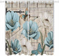 Teal Blue Tulips Living Room Curtains 96 Inch Length, Window Curtains Tab Top, Spring Floral Barn Doors Vintage Wood Beige Light Filtering Window Treatments Drapes 52"x96" 2 Panel