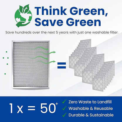 McPherson Reusable Air Filter 14x20x1 | Washable MERV 8 | Made in USA Metal Frame | HVAC AC Furnace | Permanent Electrostatic | Pet Dust Filtration