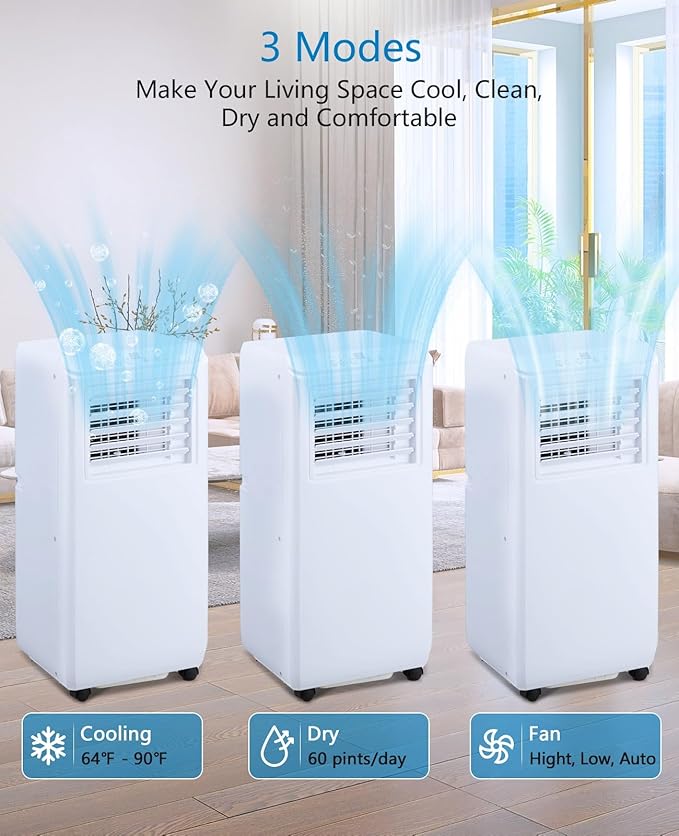Portable Air Conditioner 10000 BTU, Portable AC Unit with Remote Control, Energy-Efficient Cooling for 450 Sq.ft Spaces, 3in1 Portable AC with Dehumidifier, Cooling & Fan Mode for Bedroom Room
