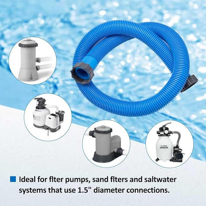 2-Pack 1.5 Inch Pool Pump Hose Replacement for Above Ground Pools, 59" Long Flexible PE Pool Filter Hose for Most 1.5 Inch Diameter Sand Filters & Saltwater Systems Includes 4 Washers (Blue)