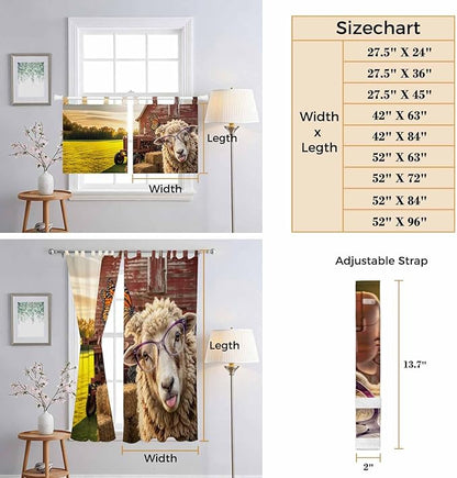 Farm Sheep Bedroom Curtains 63 Inch Length, Window Curtains Tab Top, Farmhouse Barn Funny Animals Butterfly Light Filtering Window Treatments Drapes 42"x63" 2 Panel