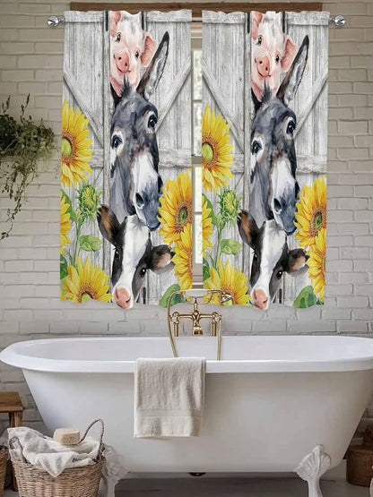 Farmhouse Living Room Curtains 72 Inches length, Watercolor Sunflowers Animals Printed Wood Grain Window Treatment Curtain Drapes, Light Filtering Drapes for Bedroom Laundry Room, 52"x72", 2 Panels
