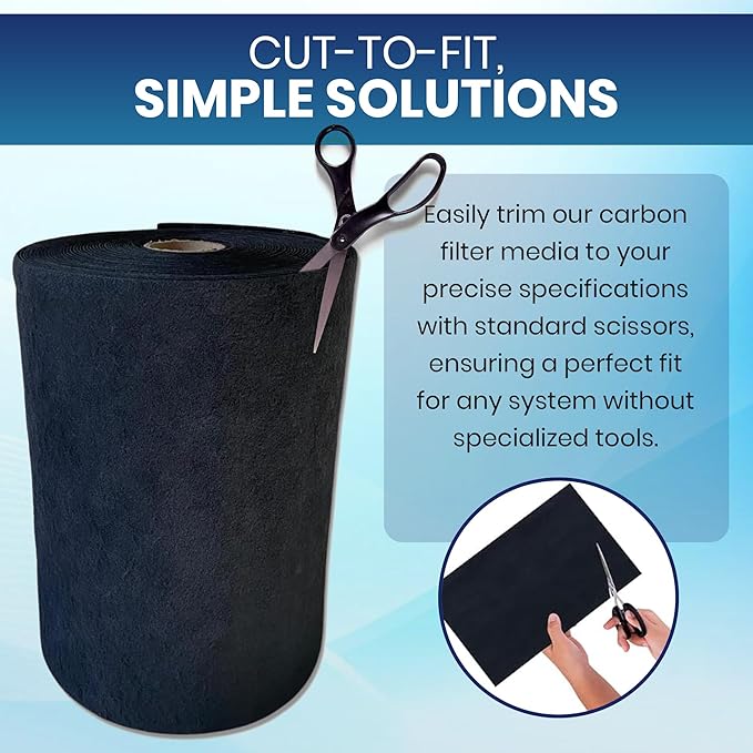 Activated Carbon Filter Media Roll - 20" x 100' x 1/4" Thick, Odor Control, Cut to Size, Filter Range Hood, AC Filter Material, Durable Carbon Filters, Made in USA
