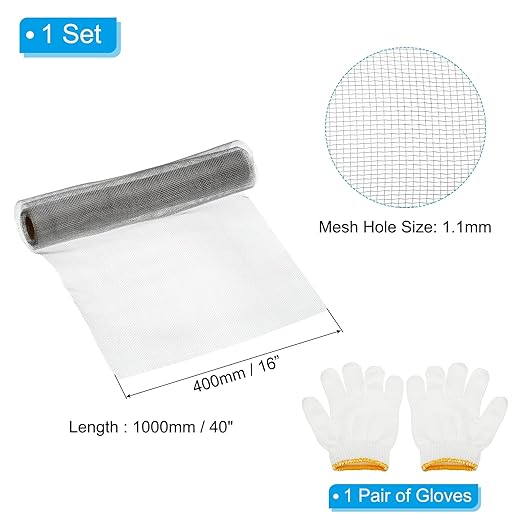 PATIKIL 40" L x 16" W Woven Wire Mesh, 20 Mesh 304 Stainless Steel Air Vent Filter Screen with Gloves for Window Security Vent Cover Filtration Animals Fence
