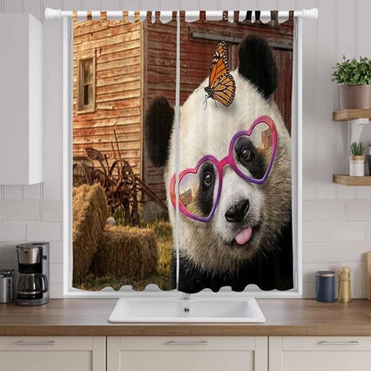 Farm Panda Living Room Curtains 84 Inch Length, Window Curtains Tab Top, Farmhouse Barn Funny Animals Butterfly Light Filtering Window Treatments Drapes 52"x84" 2 Panel