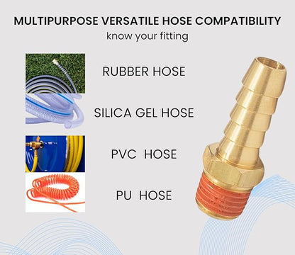 2 Pack Brass Air Hose Barb Fittings Adapter Set, 3/8 Inch Barb to 1/4 Inch NPT Male Pipe, Air Hose Repair Kit Connectors with Sealant