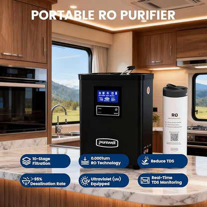 Purewell® K8680 RO Water Purifier System,10-Stage RV Portable Water Filtration Survival with UV,Desalination Rate Reaches 95%,Survival Gear Purification for Drinking,Team Camping，Travel
