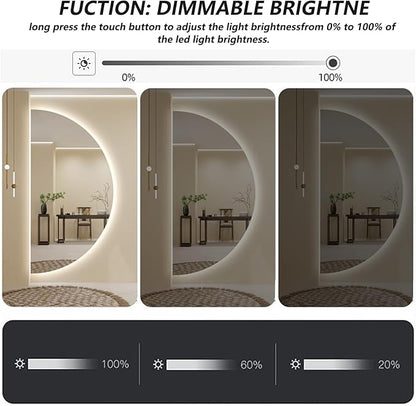 LED Bathroom Mirror with LED Lights, Wall Mounted Bathroom Mirror with Demister Pad and Touch Sensor Switch, Semicircle Illuminated Bathroom Mirror, 3-Color Dimmable(Left,13.8 * 27.6in/35 * 70cm)