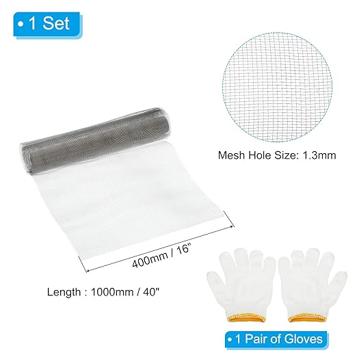 PATIKIL 40" L x 16" W Woven Wire Mesh, 16 Mesh 304 Stainless Steel Air Vent Filter Screen with Gloves for Window Security Vent Cover Filtration Animals Fence