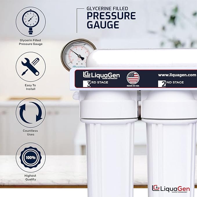LiquaGen - 6 Stage Heavy Duty - 0 TDS/PPM Reverse Osmosis/Deionization Aquarium Reef Water Filter System | Ultimate Purification RO/DI Machine w/Dual Deionization Canisters (150 GPD)