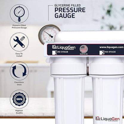 LiquaGen - 6 Stage Heavy Duty - 0 TDS/PPM Reverse Osmosis/Deionization Aquarium Reef Water Filter System | Ultimate Purification RO/DI Machine w/Dual Deionization Canisters (150 GPD)