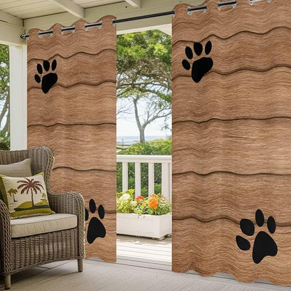 Wood Grain Outdoor Curtains for Patio Claws Animals Wooden Vintage Waterproof Outside Curtains with Grommet Top Weatherproof Curtain for Cabana Pergola Gazebo, 1 Panel, 54" W x 108" L