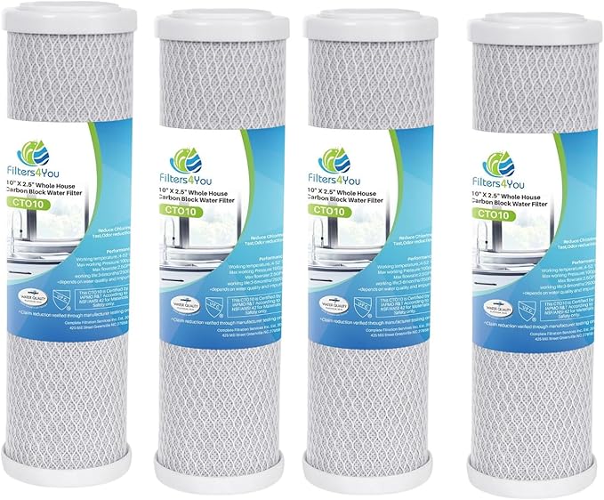 CFS – 10“ x 2.5” Carbon Block Water Filter Cartridge Compatible with Flow-Pur 8, WCBCS-975-RV Models – Removes Bad Taste and Odor – Whole House Replacement Filter Cartridge – 4 Pack