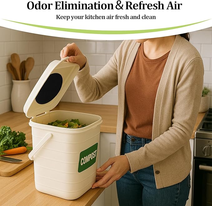 6 Pack Charcoal Filters for Kitchen Compost Bin,6.7 Inch Compost Filters for Countertop Bin,Activated Carbon Replacement Filters for Kitchen Compost Bins
