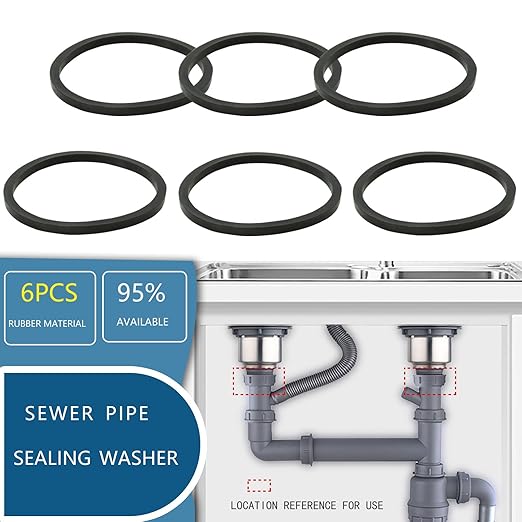6PCS Kitchen Sink Filter Sealing Ring, Narrow Edge Rubber Gasket for Drain Pipe, Waste Pipe Gasket, 1-1/2 inch Drain Pipe Sink Odor Collector Siphon, 1.5-inch Inclined Sliding Joint Rubber Ring