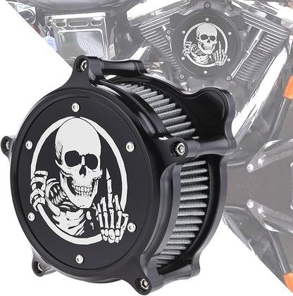 Motorcycle Air Filter Skull Style Air Cleaner with Filter Sock Dustproof Protective Cover Kit for Harley Touring 2000-07 Softail 2000-15 Dyna 2000-17, Excludes 2017 FXDLS (Black)