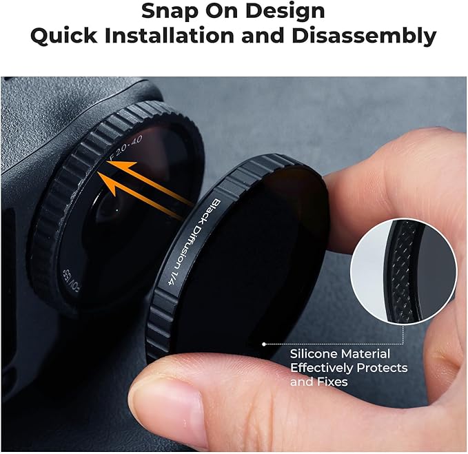 K&F CONCEPT Snap On Black Diffusion 1/4 Filter Compatible with DJI Osmo Action 6, Creative Mist Cinematic Effect Filters, Multi-Coated/Optical Glass/Aluminum Alloy Frame Action Camera Accessories