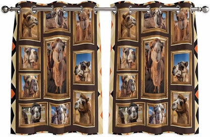 2 Panel Kitchen Cafe Curtains, Wildlife Camels Sunlight Filtering Nature Air Through, Home Decor Window Covering Tier Curtains for Bedroom Living Room Deserts Animals Brown Geometric Rustic