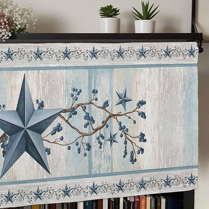 Texas Star Blue Curtain Valances for Windows, Kitchen Valance Window Treatment, Farmhouse Country Branches Wooden Grain Light Filtering Block Curtains for Bathroom/Bedroom/Living Room 42'' x 12''