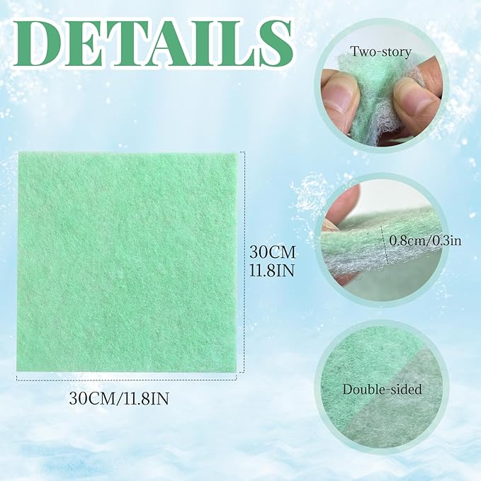BOROLA 11.8×11.8 in Aquarium Filter Media Pad High-Density Bio Filter Sponge, Dual-Layer Water Purification Cotton, Cut Fish Filter Accessories Floss for Freshwater Saltwater Planted Tanks(3-Pack)