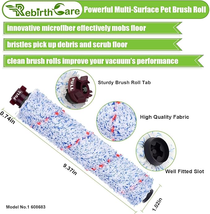 2 Pack 1868 Multi-Surface Brush Roll + 2 Pack 1866 Vacuum Filter, Replacement Parts Compatible with Bissell CrossWave 1785A 2306A 3888A Vacuum Cleaner, Compare to Part 1608683 160-8683 1608684