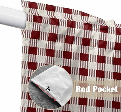 Swag Curtain Valances for Kitchen Windows,Farm Barn Western Star on Vintage Short Rod Pocket Window Valance,Red Buffalo Plaid Swag Topper for Bedroom Living Room,2 Panels 36x45in