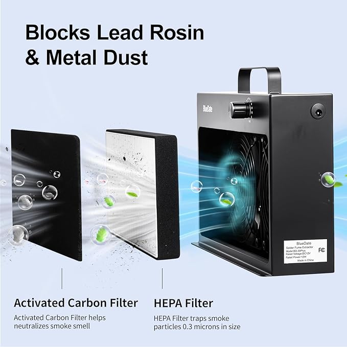 HEPA Solder Fume Extractor Fan Solder Smoke Absorber DIY Work Fan for Soldering Station, Hand Engraving, Jewelry Soldering Use with HEPA Filter (Black, Large)