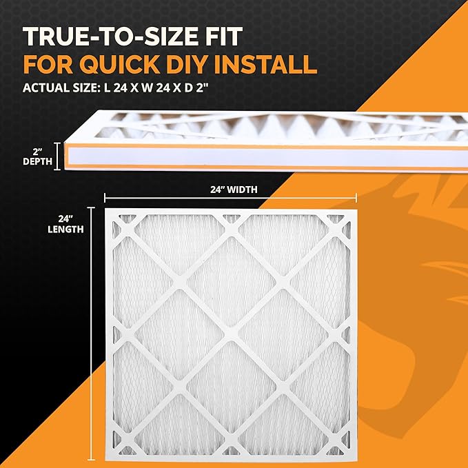 Tiger Tough 24x24x2 Air Filter MERV 8 MPR 600-800, High-Performance Pleated HVAC AC Furnace Filter Replacement for Home, 4-Pack