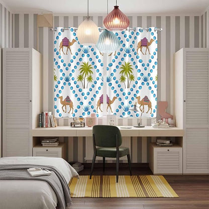 2 Panel Kitchen Cafe Curtains, Camels Palm Trees Sunlight Filtering Nature Air Through, Home Decor Window Covering Tier Curtains for Living Room 104W x 84L inch Tropical Desert Animal Plants Polka Dot