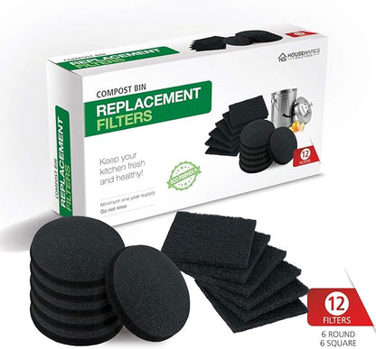 12 Pieces Counter Top Activated Carbon Compost Bin Filters - Extra Thick Indoor Pail Replacement Charcoal Caddy Filters Refill, 0.4" Thickness