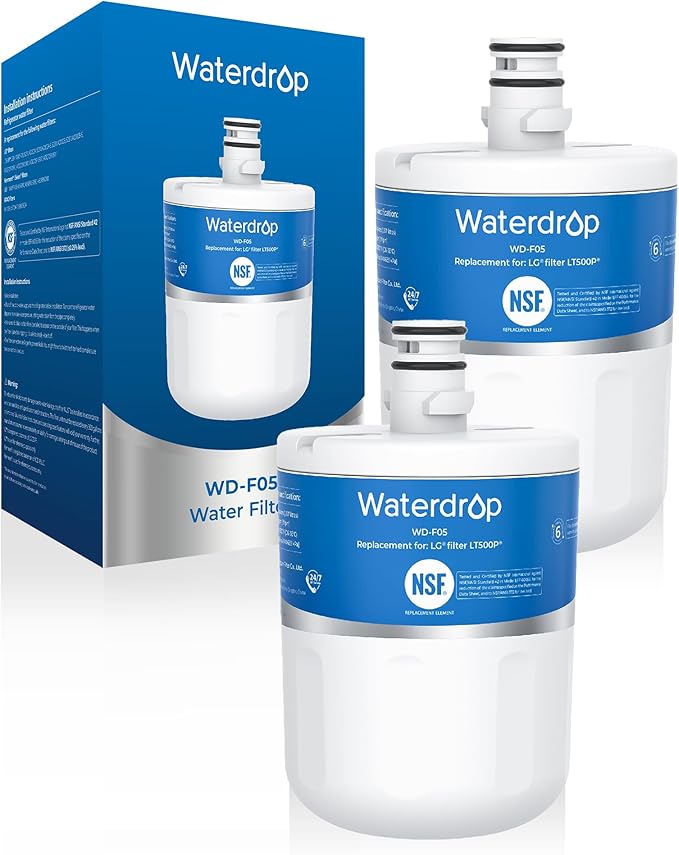 Waterdrop 5231JA2002A Refrigerator Water Filter, Replacement for LG® LT500P®, GEN11042FR-08, ADQ72910911, ADQ72910901, Kenmore 9890, 46-9890, LFX25974ST, 2 Pack (Package May Vary)