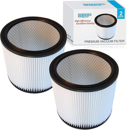 HQRP 2-Pack Standard Cartridge Filter Replacement for Shop-Vac 90304 90350 90333 Washable H12 0.3 Micron Pleated for Wet Dry Vacuum, 5 Gallon+
