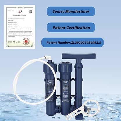 Emergency Water Filter Large Water Filtration System Survival - Hand Pump Water Filter, High Volume Water Purifier Camping, 3 Stage Water Filtration System Outdoor Portable Group Military Grade