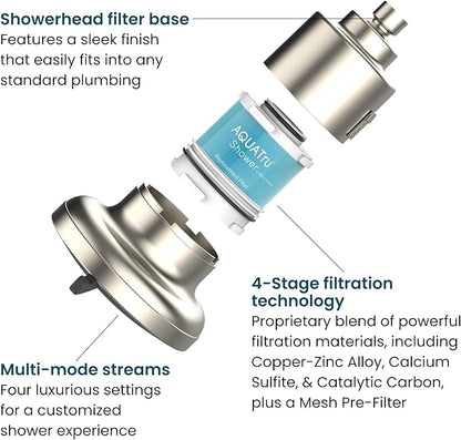 AquaTru Shower - High Pressure Shower Filter Removes Impurities from Hard Water to Support Healthy Skin, Scalp, Hair, Reduce Breakage, and Enhance Your Beauty and Self-Care Routine (Brushed Nickel)
