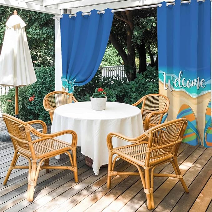 Summer Outdoor Curtains for Patio Beach Slippers Plumeria Waterproof Outside Curtains with Grommet Top Weatherproof Curtain for Cabana Pergola Gazebo, 1 Panel, 54" W x 108" L