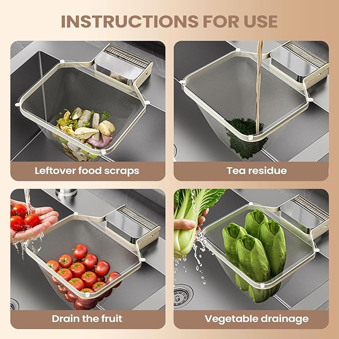 Sink Food Strainer, Suction Cup Drain Basket, Easy Filter with Mesh Bags, Practical Kitchen Waste Tool, Minimal Foldable Design, Scrap Catcher for Disposal