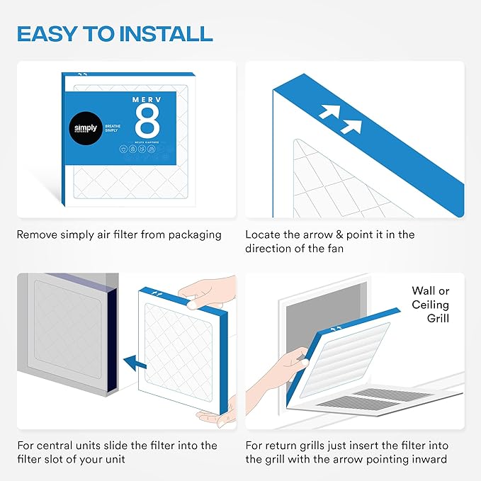 Simply 16x25x1 Air Filter, MERV 8, 6 Pack, For Home AC Furnace & HVAC (Actual Size: 15.75"x24.75"x0.75") DUST, Pet, & Allergy Control