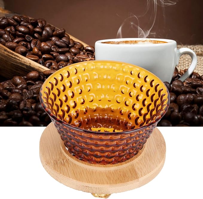 Glass Coffee Dripper, Pour Over Coffee Maker - Reusable Funnel Kettle Brewer Accessory (Brown)
