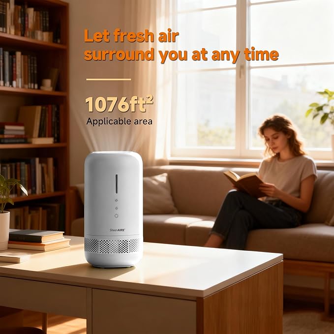 Portable HEPA Air Purifier Energy-Saving Mode, One Touch Operation, Lightweight 1.83LBS, Night Light Dimming, 360° Outlet, Suitable for Vehicle Cabins, Studios, Apartments & Cubicles
