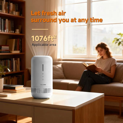 Portable HEPA Air Purifier Energy-Saving Mode, One Touch Operation, Lightweight 1.83LBS, Night Light Dimming, 360° Outlet, Suitable for Vehicle Cabins, Studios, Apartments & Cubicles