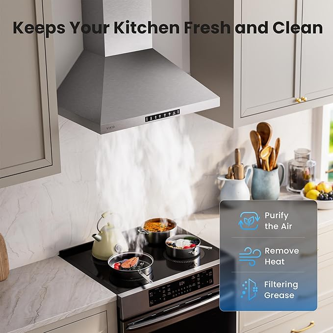 Wall Mount 36 Inch Range Hood 900 CFM, Ductless/Ducted Convertible Kitchen Hood, 3-speed Gesture Sensing & Touch Control, Stainless Steel Kitchen Vent Hood with Permanent Baffle Filters
