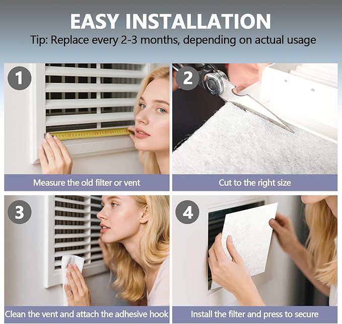 20" x 120" Air Vent Filters, with 48Pcs Adhesive Hook Tape, Cut to Size Air Filter Material HVAC Furnace Filters Kit MERV 8 Triple Vent Filter for Home Floor Register, Ceiling, Grilles