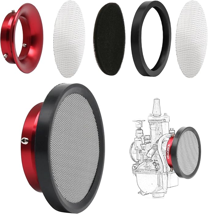 Carburetor Carb Velocity Stack Air Filter Cleaner Modified Trumpet Aluminum Alloy with Sponge Filter Steel Mesh for PWK21-30mm Short Fast Intake Suggest for Small Displacement (Red, 50mm)