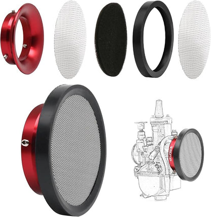 Carburetor Carb Velocity Stack Air Filter Cleaner Modified Trumpet Aluminum Alloy with Sponge Filter Steel Mesh for PWK21-30mm Short Fast Intake Suggest for Small Displacement (Red, 50mm)