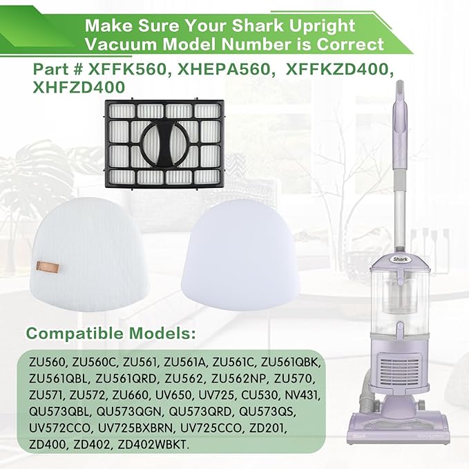 VIEWALL Filter Replacement for Shark ZU560 ZU561 ZU562 ZU572 UV650 UV725 ZU660 CU530 UV730 Rotator Navigator Zero-M Lift-Away Speed Upright Vacuum, Part XFFK560 XHEPA560, 2 HEPA, 2 Foam & Felt Filter