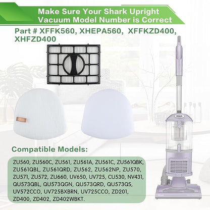 VIEWALL Filter Replacement for Shark ZU560 ZU561 ZU562 ZU572 UV650 UV725 ZU660 CU530 UV730 Rotator Navigator Zero-M Lift-Away Speed Upright Vacuum, Part XFFK560 XHEPA560, 2 HEPA, 2 Foam & Felt Filter