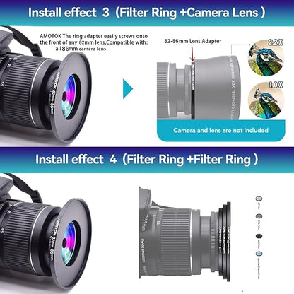 82mm Lens to 86mm Camera Lens Adapter,82mm to 86mm Filter Step up Ring Adapter Ring,Compatible All 86mm Filter Accessory