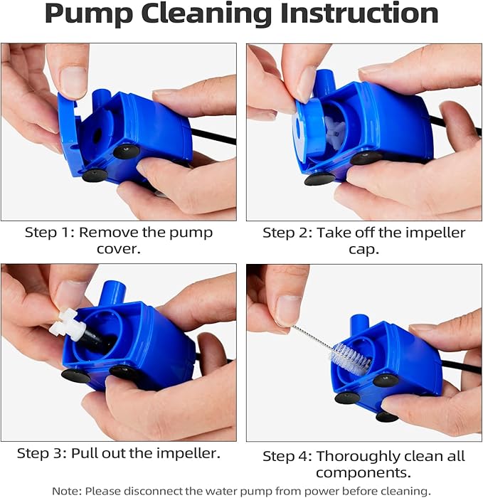Cat Water Fountain Pump (No Led & with Brush), IP68 DR-DC 160 Submersible Water Pump for Stainless Steel, Ceramic Cat Water Fountain, Ultra Quiet Pet Fountain Pump