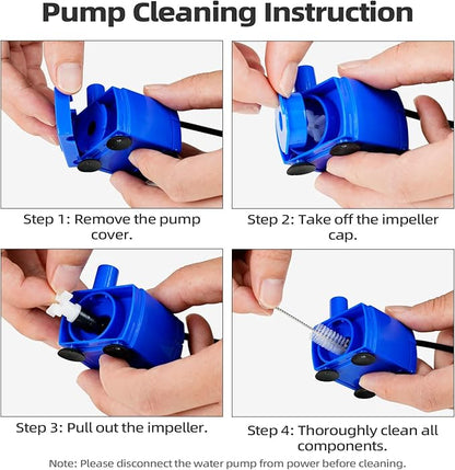 Cat Water Fountain Pump (No Led & with Brush), IP68 DR-DC 160 Submersible Water Pump for Stainless Steel, Ceramic Cat Water Fountain, Ultra Quiet Pet Fountain Pump
